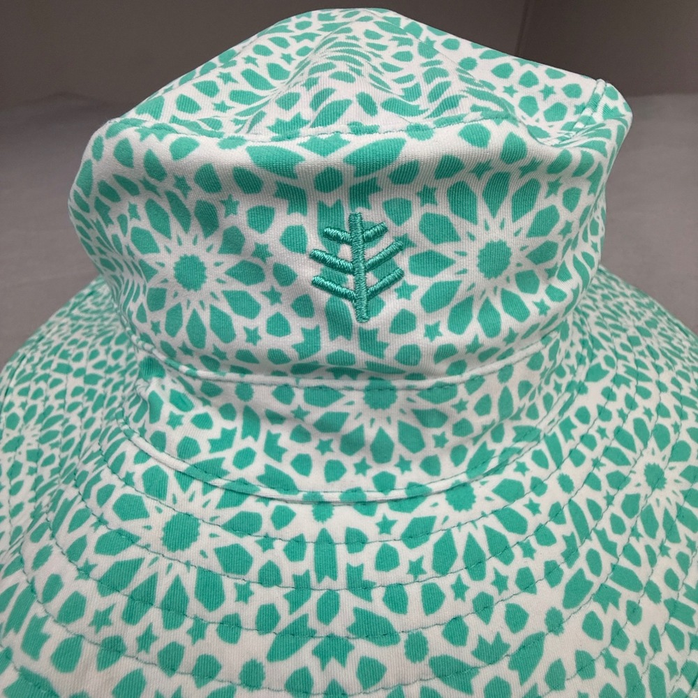 Coolibar Splashy Bucket Hat Kids 2T-3T Green Geometric Sun Protection Wide Brim - Picture 4 of 8